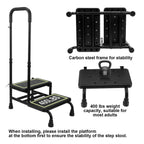 2 Step Stool with Handle for Elderly, Heavy Duty Step Stool with Handle, 4 Fixing Buckle and Adjustable Handrail, Bed Steps with a Hook for Adults Seniors Handicap, Hold up to 400LBS