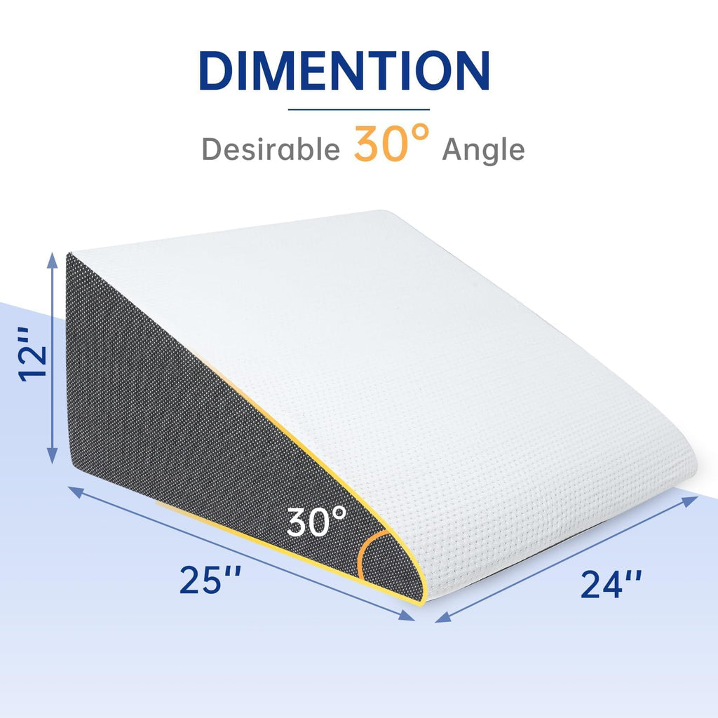 QUINEEHOM Bed Wedge Pillow for Sleeping, 12 Inch Triangle Bed Wedge for Adults, Memory Foam Wedge with Washable Cover, Hypoallergenic 30 Degree Triangle pillow wedge for Acid Reflux, Knee, Snoring