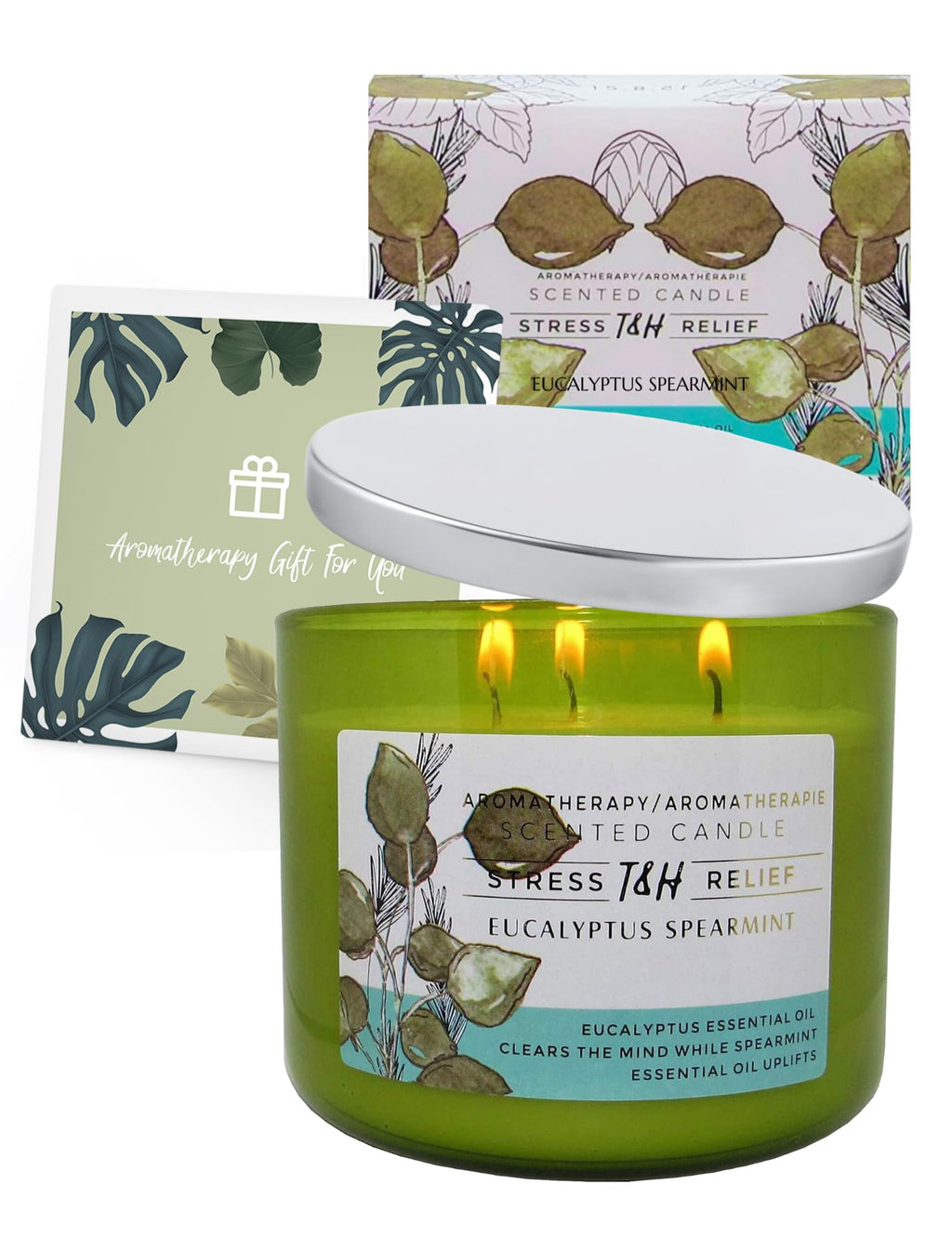Eucalyptus Spearmint Aromatherapy Candle 3-Wick | Soy Scented Candle for Home | 15.8 oz Large Candle for Men and Women | Long Lasting Eucalyptus Candle | Decorative Candle Gift