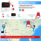 WiFi Rechargable Smart Wireless Caregiver Pager Call Button System Nurse Calling Alert System for Elderly Patient Seniors Disabled Kids 2 SOS Panic Buttons 1 Receiver (only Supports 2.4GHz Wi-Fi)