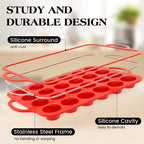 AOTASO Regular 12 Cup and Mini 24 Cup Nonstick Cupcake Pan Set Silicone Muffin Pan for Baking Silicone Cupcake Mold with Metal Reinforced Frame BPA Free (2 Pcs, Red)