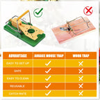 Qualirey 12 Pcs Mouse Traps Green Plastic Mice Trap Rat Traps House with Yellow Cheese Color Board Quick Sensitive Effective Mouse Trap Safe Reusable Sanitary Mice Traps for House, Garage, Outside