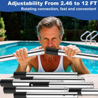 QNFANN Pool Pole Telescopic 12 Ft Heavy Duty, Professional Adjustable Stainless Steel Swimming Pool Pole for Skimmer Net, Brush, Vacuum Head, Strong Grip & Lock, Pool Cleaning Pole, Pool Brush Pole