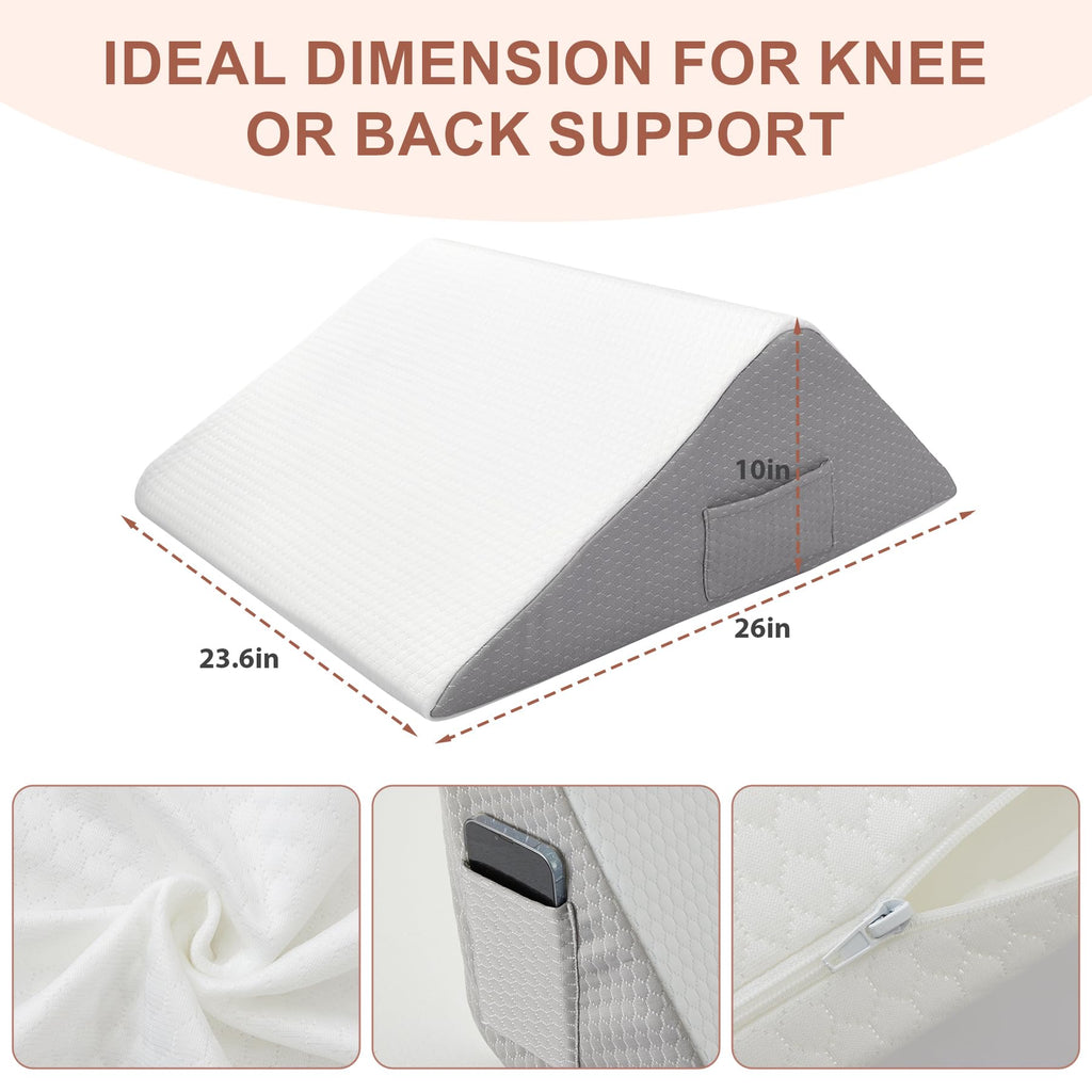 Knee Wedge Pillow, Memory Foam Leg Pillow Bed Wedge for Sleeping, Post Surgery Triangle Pillow Wedge for Knee Support, Leg Elevation, Knees Hip Back Pain Relief (23.6" x 26" x 10", Extra Large, White)