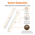 Amazon Basics LED Motion Sensor Light Bar, USB/Battery Operated, 250 Lumens, 12 Inches, Swivel, Under Cabinet Lighting for Closet, Kitchen, 2-Pack, White