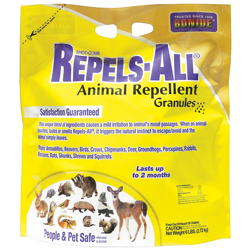 Bonide Repels-All Animal Repellent Granules, 6 lbs. Ready-to-Use Deer & Rabbit Repellent, Deter Pests from Lawn & Garden