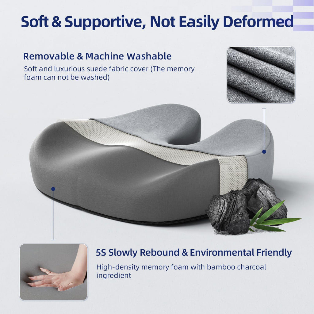 Ruizman Seat Cushions for Office Chairs - Large Office Chair Cushion for Butt - Memory Foam Seat Cushion for Tailbone Pain Relief | 18.1x16.5 Inches (Dark Grey)