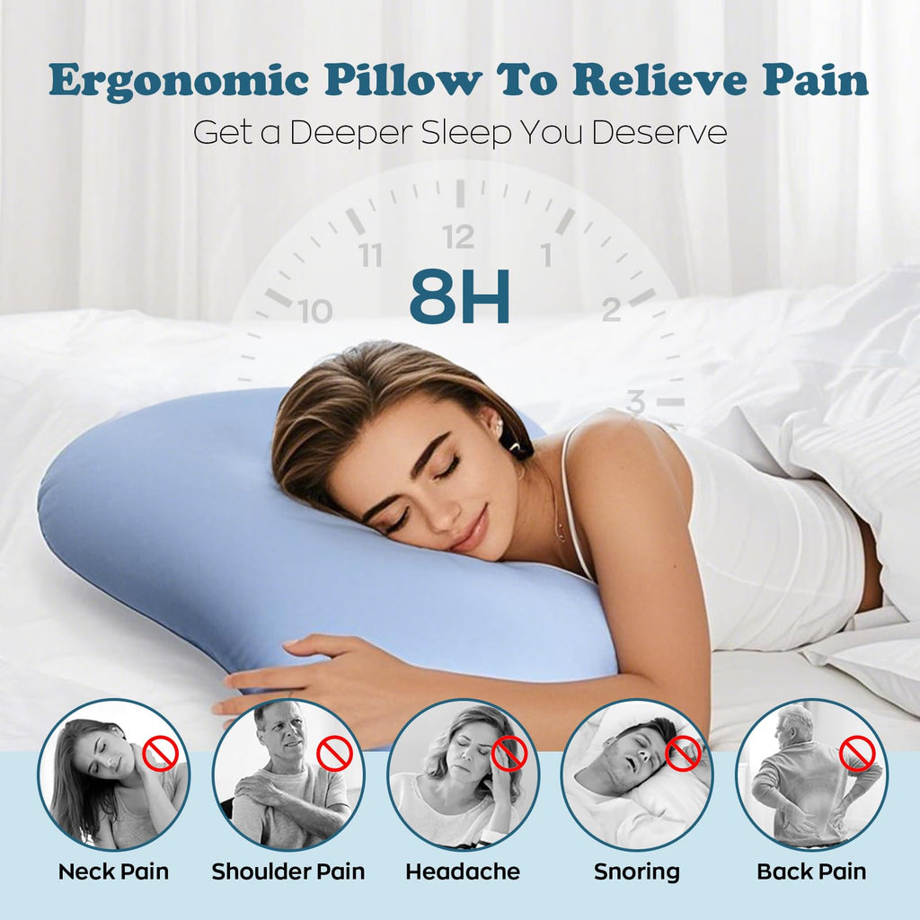 Cloud Contour Memory Foam Pillow Ergonomic Design for Sleeping Comfortably and Reducing Snoring Neck and Cervical Pillow with Cooling Pillowcase Blue