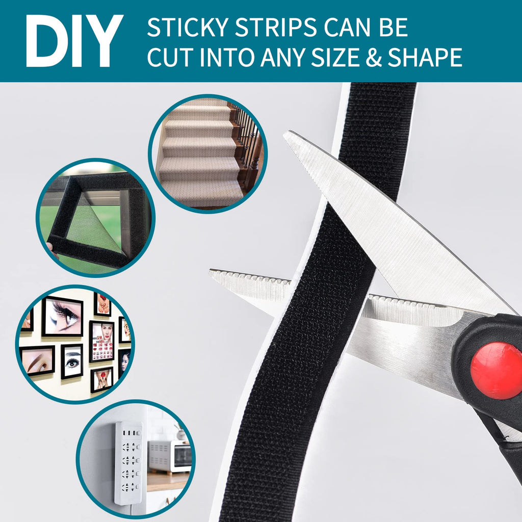 3/4 Inch x 82 Feet Black Hook Loop Strips with Adhesive Heavy Duty, Multi-Purpose Hook and Loop Tape, Double Sided Hook Loop Rolls, Picture Hanging Strips, TV Accessories, TV wall Adhesive Tape