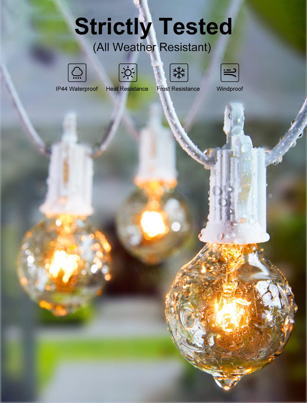 Outdoor String Light 25Feet G40 Globe Patio Lights with 27 Edison Glass Bulbs(2 Spare), Waterproof Connectable Hanging Christmas Lights for Backyard Porch Balcony Party Xmas Decor, E12 Socket Base