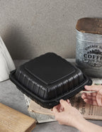 FULING [8x8-Inch, 50 Pieces Disposable To Go Box Containers, Plastic Clamshell Takeout Food Trays, Microwave Safe, Cut Resistantstable Hinged Lid, Hybrid Polypropylene, Black