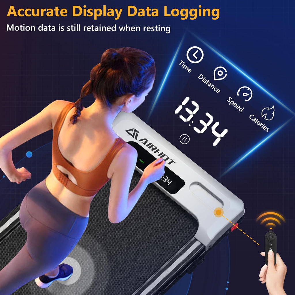 AIRHOT Under Desk Treadmill, Walking Pad 2 in 1 for Walking and Jogging, Portable Walking Treadmill with Remote Control Lanyard for Home/Office, 2.5HP Low-Noise Desk Treadmill in LED Display