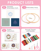 Christmas Embroidery Kit for Adult Beginners, 3 Sets Embroidery Stitch Practice kit Include Embroidery Cloth Hoops Threads for Craft Lover Hand Stitch (Santa Claus & Tree & Wreath)