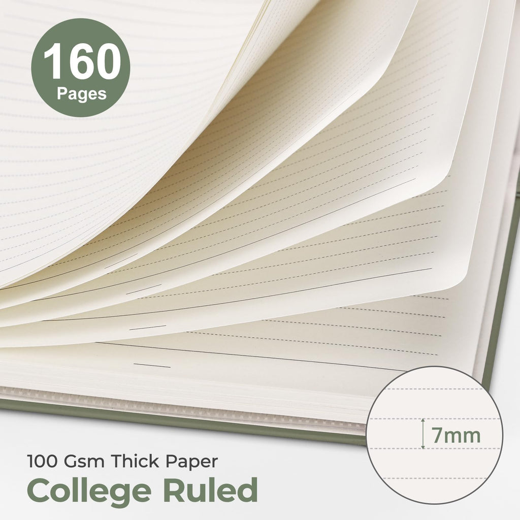 Spiral Journal Notebook, 160 Lined Pages, A5 Medium Size (5.7'' x 8.3''), for Men & Women, Journaling, Writing, Work & Office, Hardcover, 100 GSM Thick Paper (Light Green)