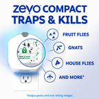 Zevo Compact Flying Insect Trap Kit with Refill Cartridges - Plug-in Indoor Bug Catcher for Gnats, House & Fruit Flies - Blue + UV Light Technology, No Odor, No Mess (1 Plug-in Device + 3 Cartridges)
