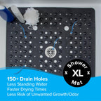 SlipX Solutions Extra Large Square Shower Mat, 27"x27", Non-Slip Stall Mat for Elderly & Kids Standing Bath Tub Mat, Machine Washable, Suction Cups, Black