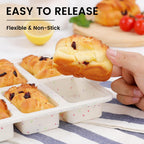 Vinino Silicone Mini Loaf Pans with Metal Reinforced Frame-2 Pack, Non-stick Silicone Bread Pan for Baking 8-Cavity, Tiny Banana Bread Set, Dishwasher Safe Brownie Pan-Cream