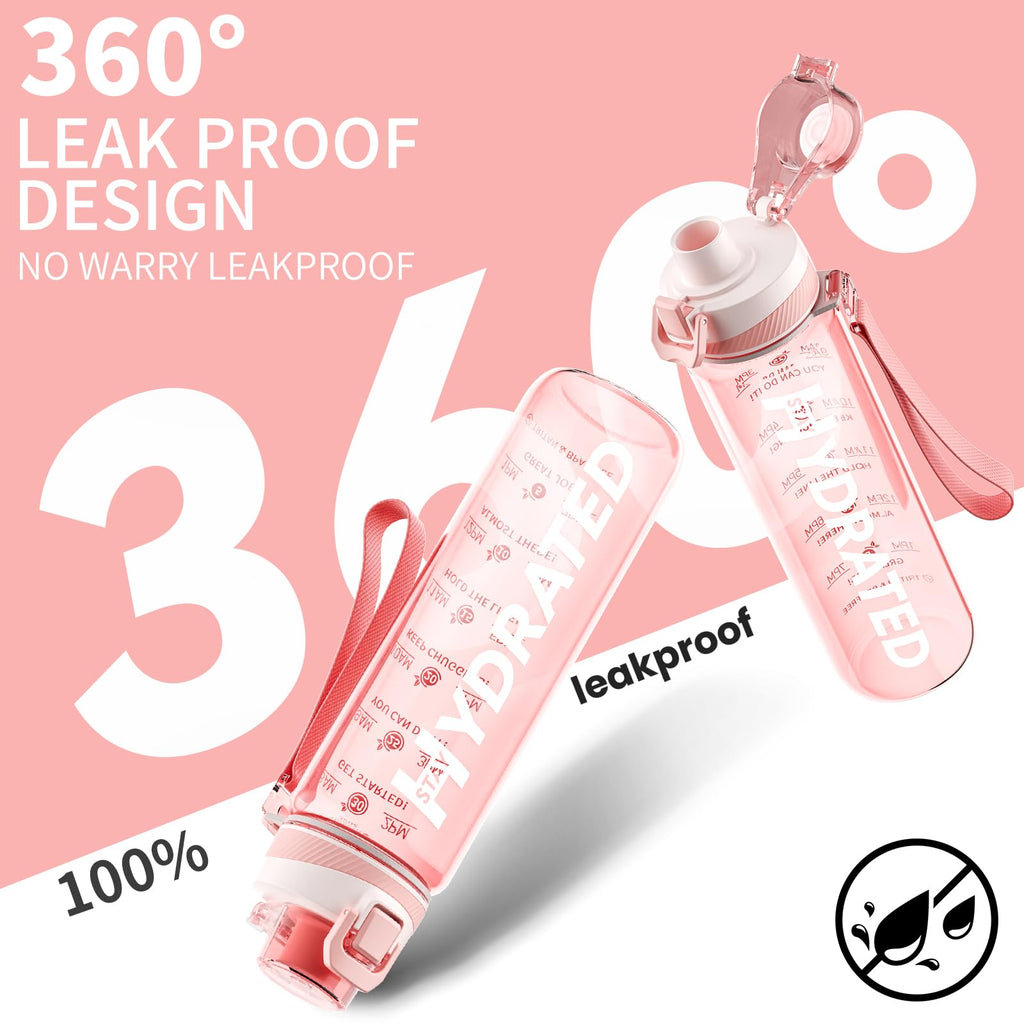 Water Bottle, 32 oz Motivational Water Bottles with Time Marker-Tritan & BPA Free, Sports Water Bottle with Time to Drink & Strap, Wide Mouth, Leakproof -Gift for Christmas Gym Fitness & Outdoor