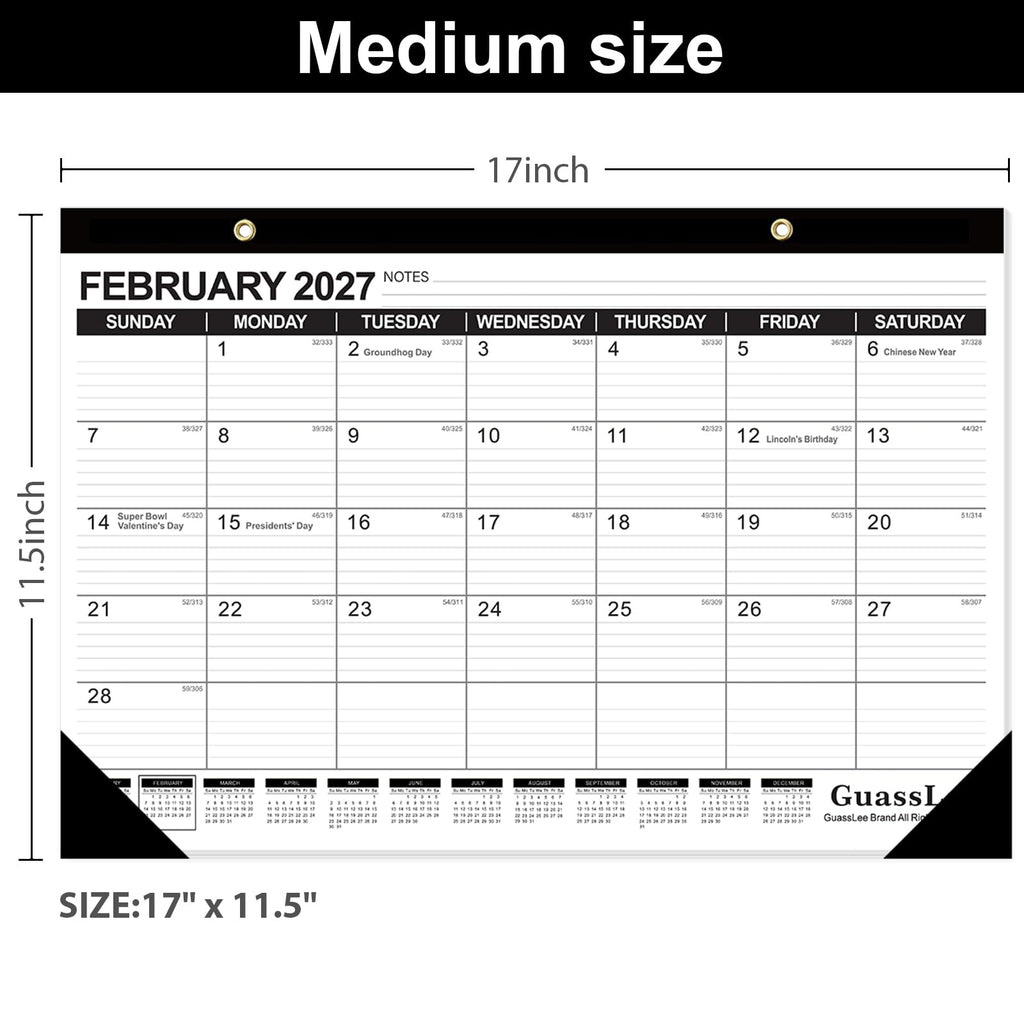 Desk Calendar 2026-2027 - 19 Months Academic Calendar 17" × 11.5" Desktop Calendar from Jun. 2026 to Dec. 2027 with Julian Date for Home School Office Desk Top Organizing