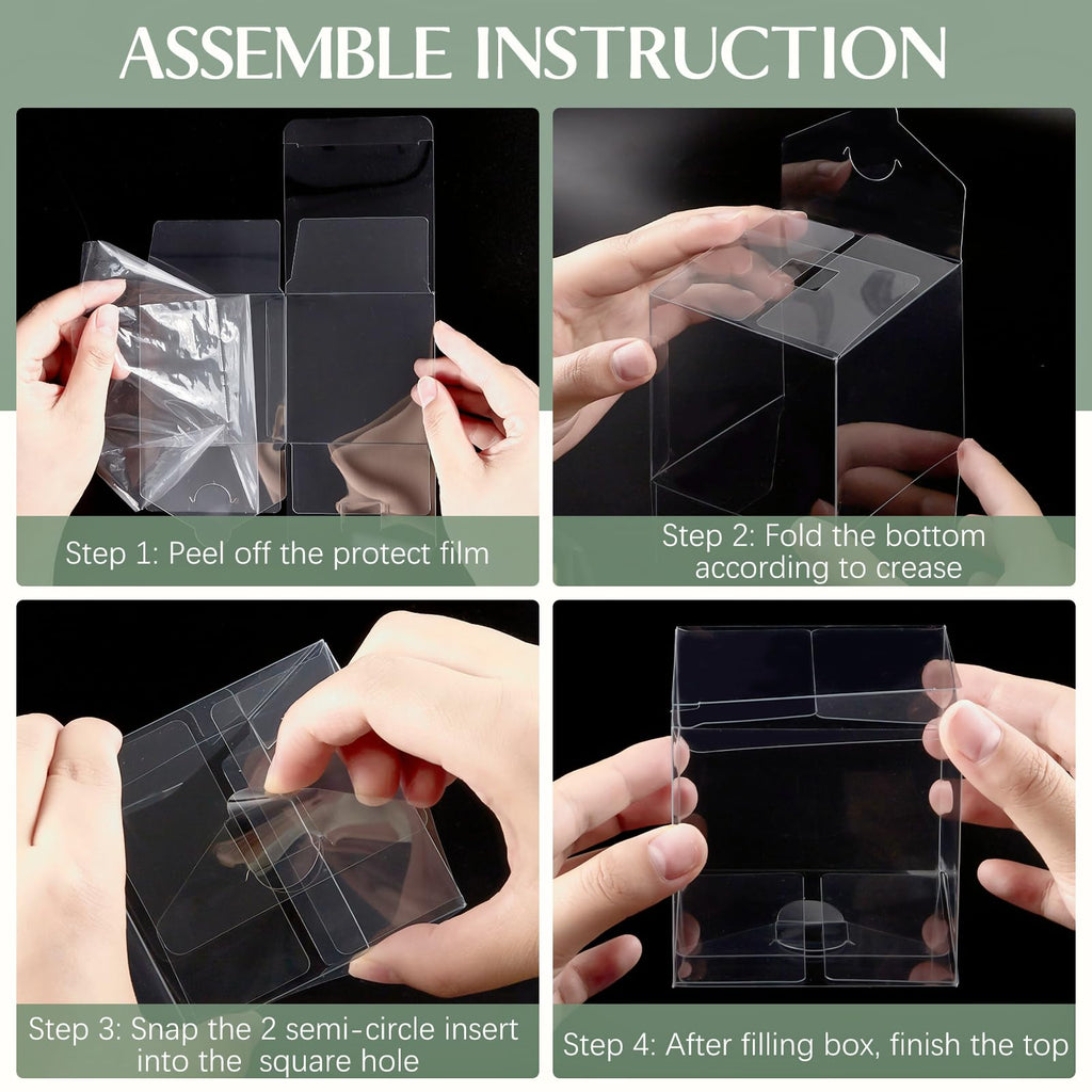 Jutieuo 45pcs Pack Clear Plastic Party Favor Boxes 2x2x2 Inches with Ribbons, Transparent Cube Treat Boxes for Candy Cupcake Goodie Gift, Individual Hot Cocoa Bomb Packaging Box