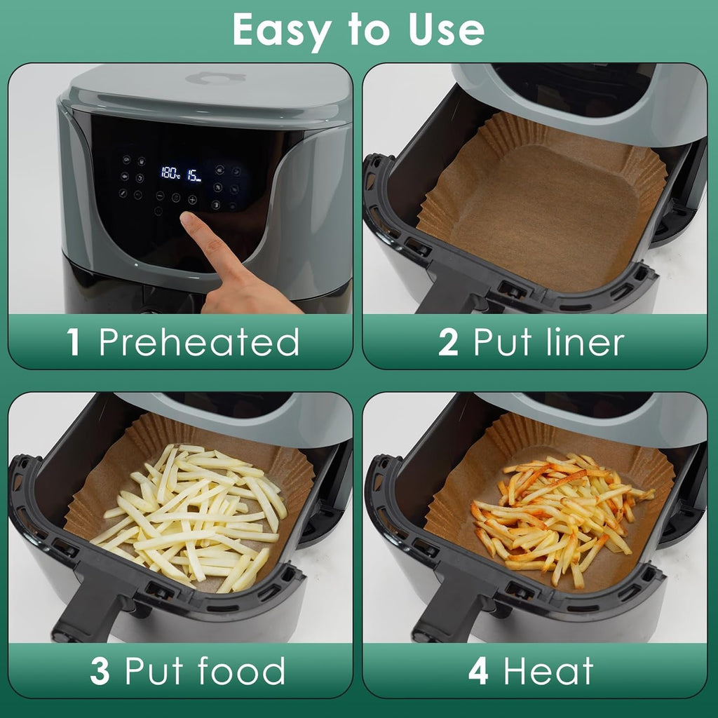 500 Pcs Air Fryer Paper Liners, 8" Square Air Fryer Liners Disposable, Heavy-Duty Parchment Paper for 5-8 qt Airfryer Basket, Non-Stick & Grease-Proof Baking Liner for Oven Pan