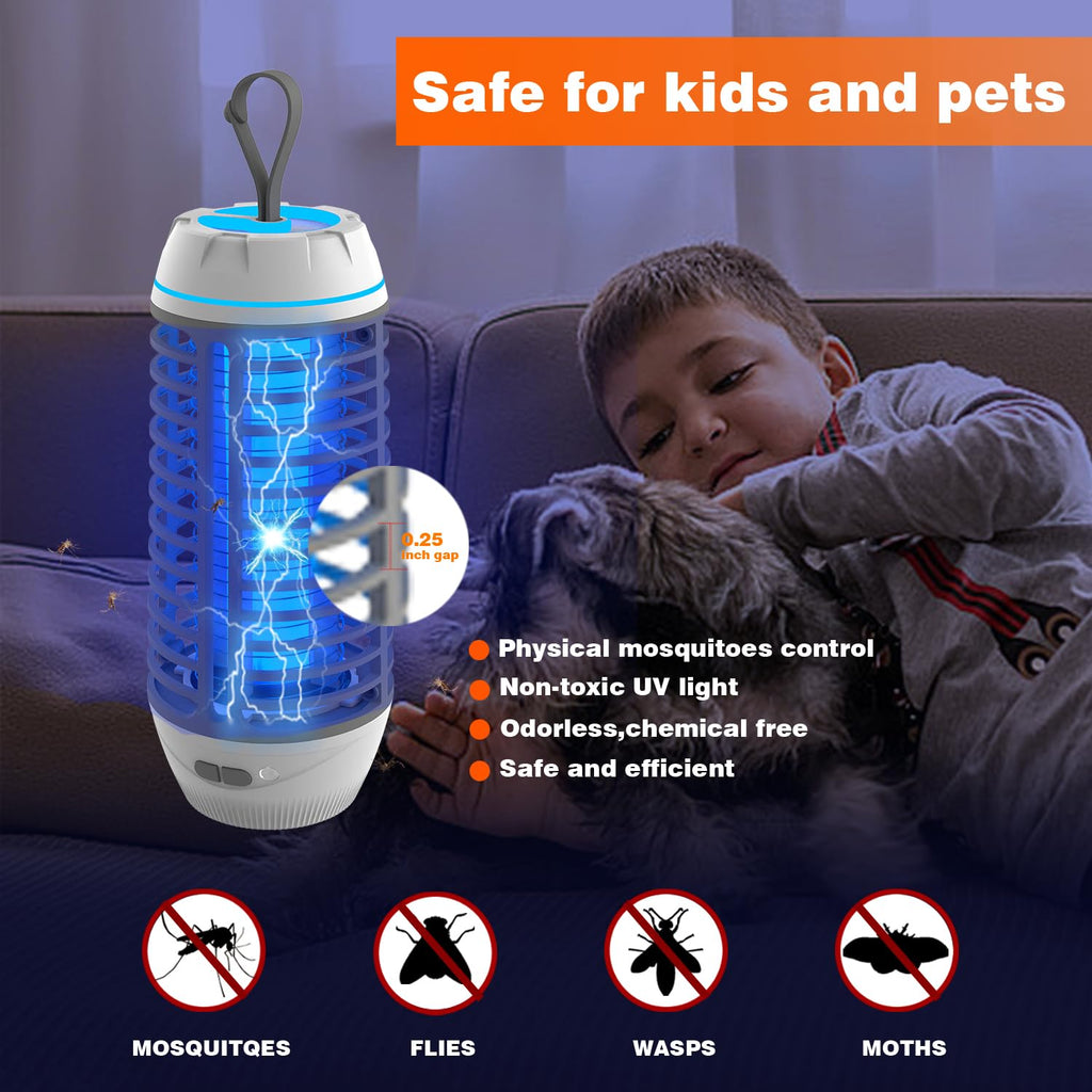 Cordless Bug Zapper Outdoor, Mosquito Zapper, Mosquito Repellent Outdoor, Fly Zapper Waterproof, Portable Camping Bug Zapper, Auto ON-Off Mosquito Trap for Indoor, Patio, Garden, White
