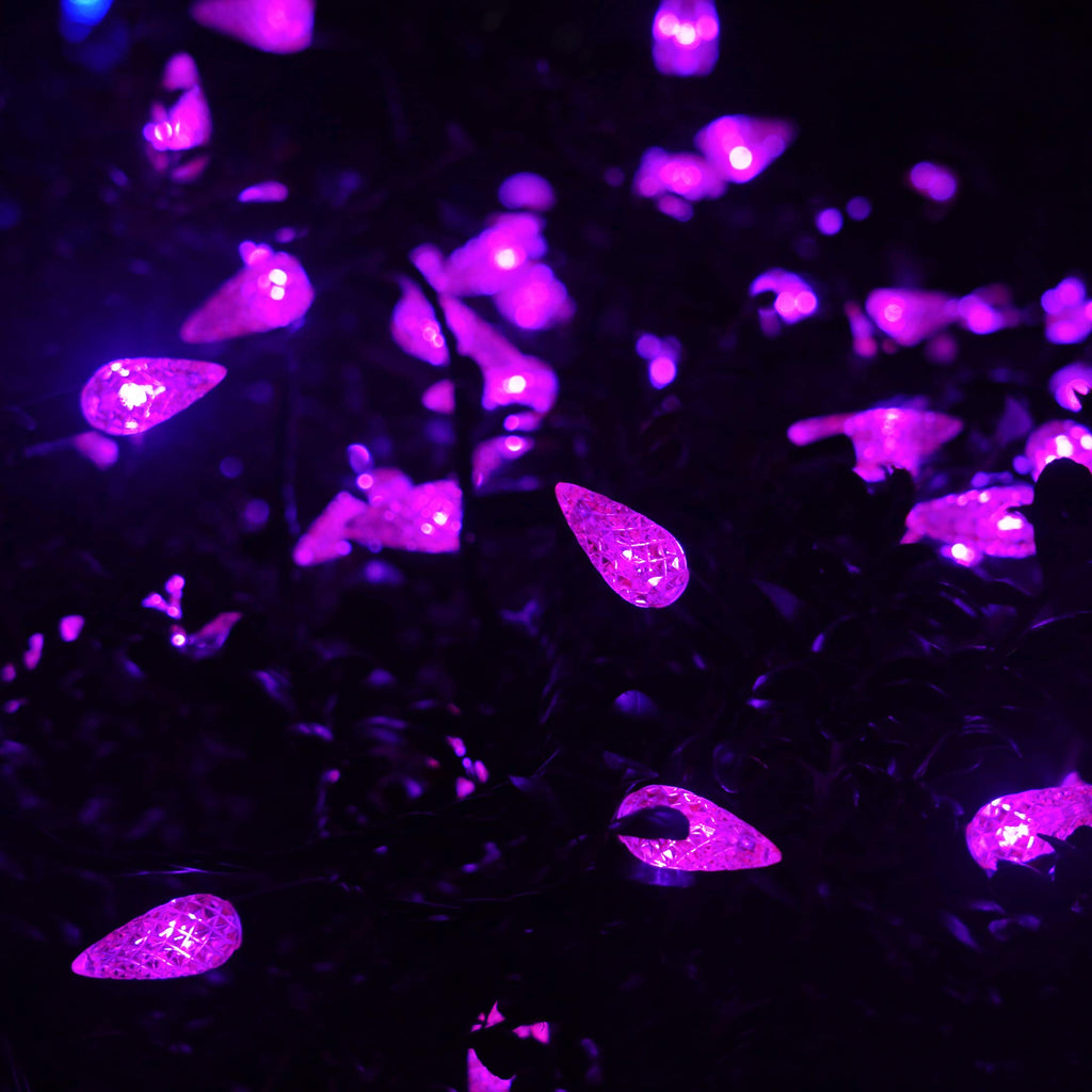 Twinkle Star 50 LED C6 Halloween String Lights, 17ft Battery Operated Fairy Lights with 8 Lighting Modes, Indoor Outdoor Black Wire Lights for Patio Garden Party Wedding Christmas Decoration, Purple