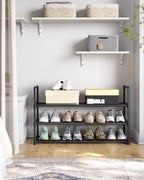 SONGMICS Shoe Rack, 3 Tier Shoe Organizer, Metal Shoe Storage Shelf for 15 Pairs of Shoes, Easy to Assemble, Entryway, Black ULSA303B02