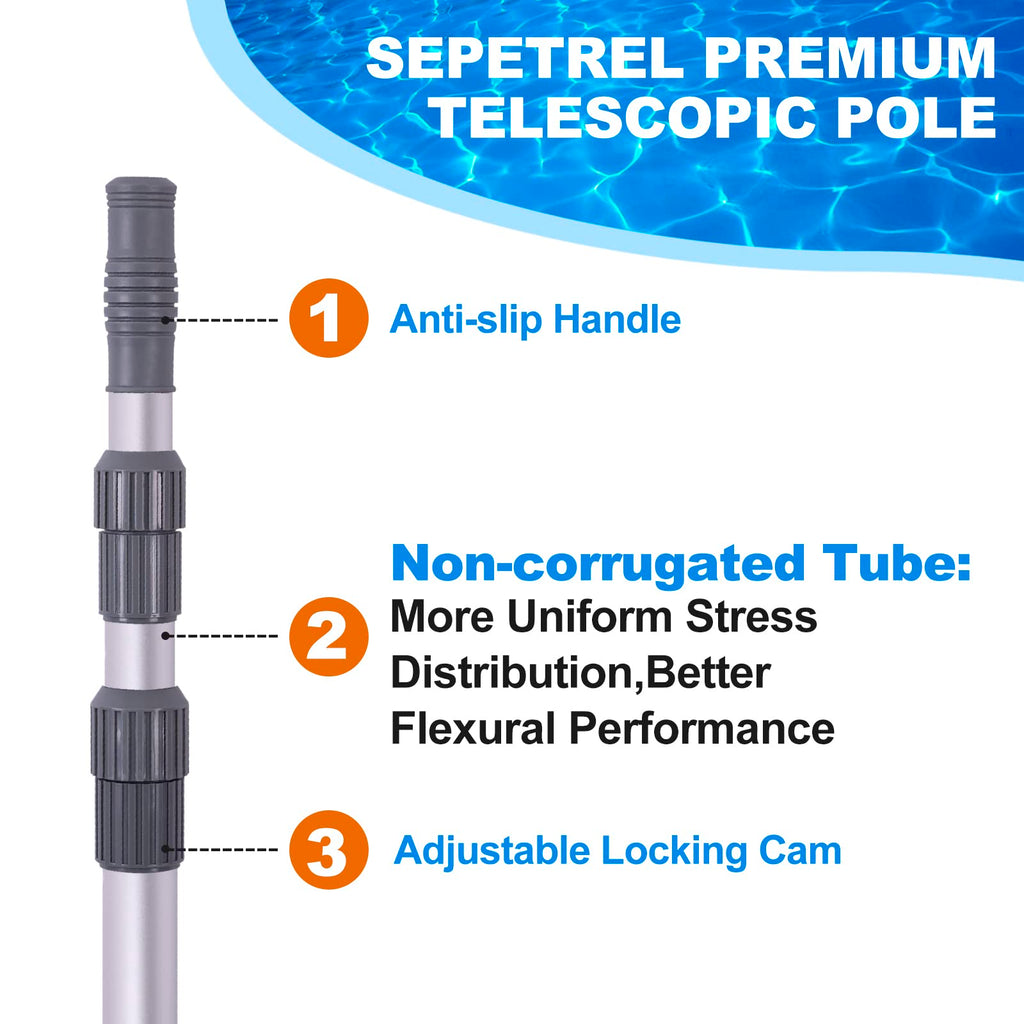 Sepetrel Pool Pole - Professional 15 Foot Telescoping Swimming Pool Cleaning Poles,Adjustable Telescopic Pole,for Skimmer Net,Brush,Vacuum Head
