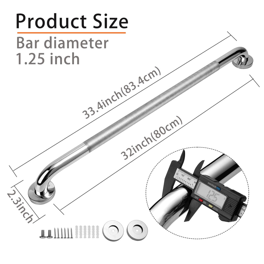 Rackickyer Shower Grab Bar, 2 Pack 32 Inch Bathroom Grab Bar, 1.25" Diameter 304 Stainless Steel Anti-Slip Grab Bars for Bathtubs and Showers, Handicap Shower Grab Bar for Seniors Elderly