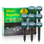 8PK new Green Mole Repellent for lawns Gopher Repellent Ultrasonic Solar Powered Snake Repellent Deterrent Mole Repeller Vole Repellent Outdoor Lawns Garden Yard All Pests Sonic Spikes Stakes Chaser