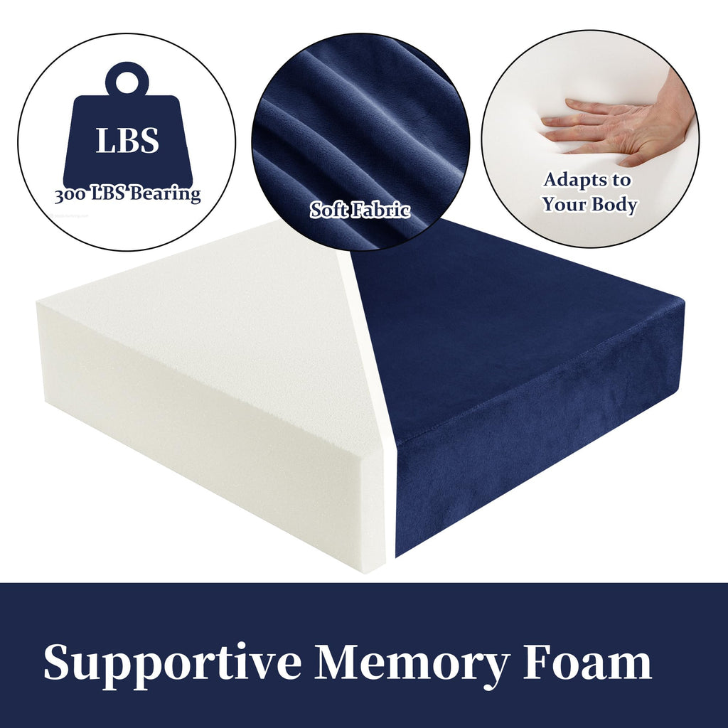 HOMBYS Memory Foam Recliner Cushion for Elderly, 4" Thickness Seat Cushion with Lumbar Support Pillow, Non-Slip & Supportive Chair Seat Cushion with Backrest, (Sapphire Blue, 13" Backrest)