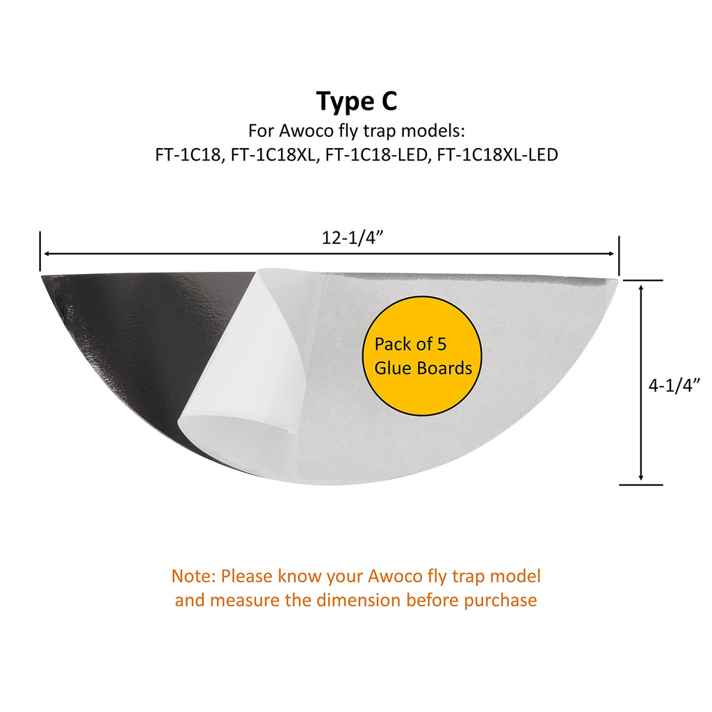 Awoco Pack of 5 Replacement Sticky Type C Glue Boards for Awoco Wall Mount Sconce Sticky Fly Trap Lamp Model FT-1C18 (5 Pcs Type C)