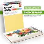 College Graduation Gifts, Nursing Student Essentials, Teacher Appreciation Gifts, Soucolor 9" x 12" Yellow Sketch Book, 1-Pack 100 Sheets Spiral Bound Drawing Paper