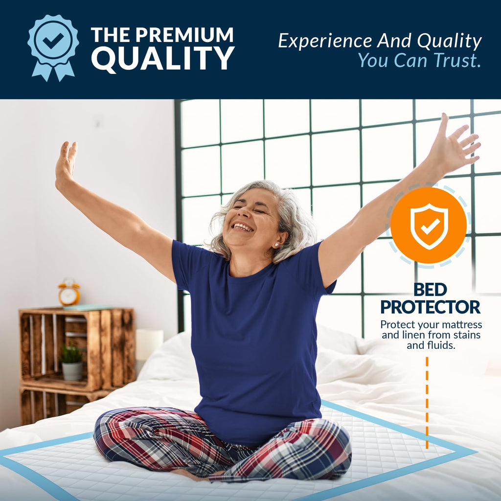 MED PRIDE Disposable Underpads 23'' X 36'' Incontinence Pads, Chux, Bed Covers, Puppy Training | Thick, Super Absorbent Protection for Kids, Adults, Elderly | Liquid, Urine, Accidents (150)