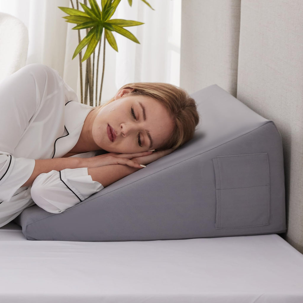 Ruqmuis Wedge Pillow for Sleeping, 10" Bed Wedge Pillow for Headboard, Triangle Incline Wedges for Acid Reflux, Pillow Wedge for Back Pain Relief, Elevated Leg Pillows After Surgery, Snoring, Velvet