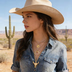 Women's Vintage Western Layered Necklaces Evil Eye Bull Head Crescent Moon Layered Necklace Boho Cowboy Cowgirl Geometric Pendant Chain Necklace Fashion Jewelry Gifts for Women (style2)