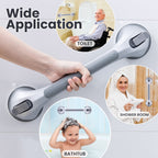 LEVERLOC Shower Grab Bars for Bathtubs and Showers, Easy to Install Suction Shower Handle for Bathroom Removable Safety Grip for Seniors Elderly, Heavy Duty Handrails Waterproof No Drilling, Silver