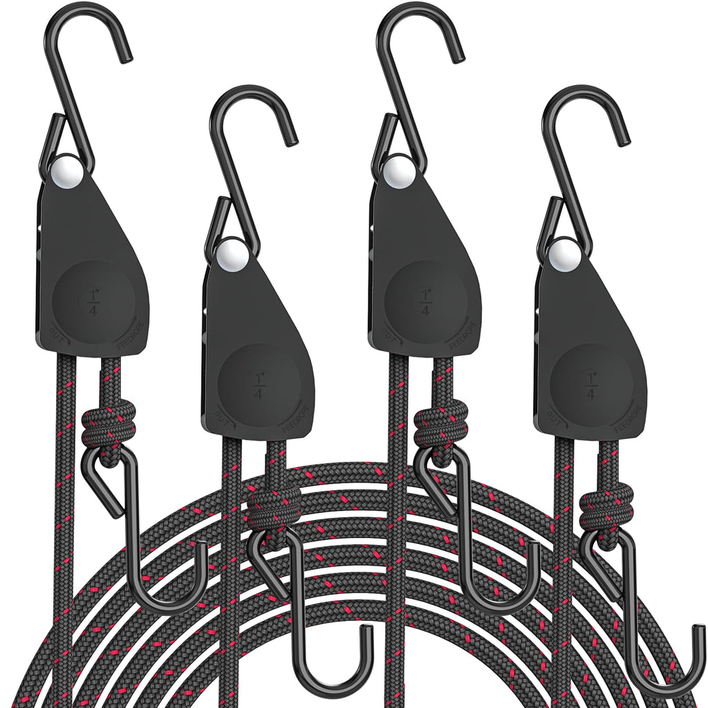 Kayak Straps Tie Downs 4 Pack, Roof Rack Straps Adjustable Ratchet Tie Down Straps with Lock S Hooks, 1/4 Inch 12 Feet Ratchet Straps Heavy Duty for Small Cargo, Kayak, Packing, Camping Gear