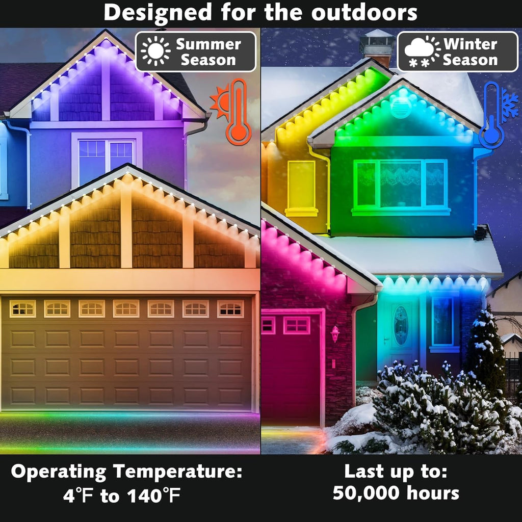 Permanent Outdoor RGB Lights,Waterproof Smart LED Eaves Lights with App/Remote Control,for Christmas and All Holiday Decor,Daily and Accent Lighting,House Roof and Garden Lighting (200FT)