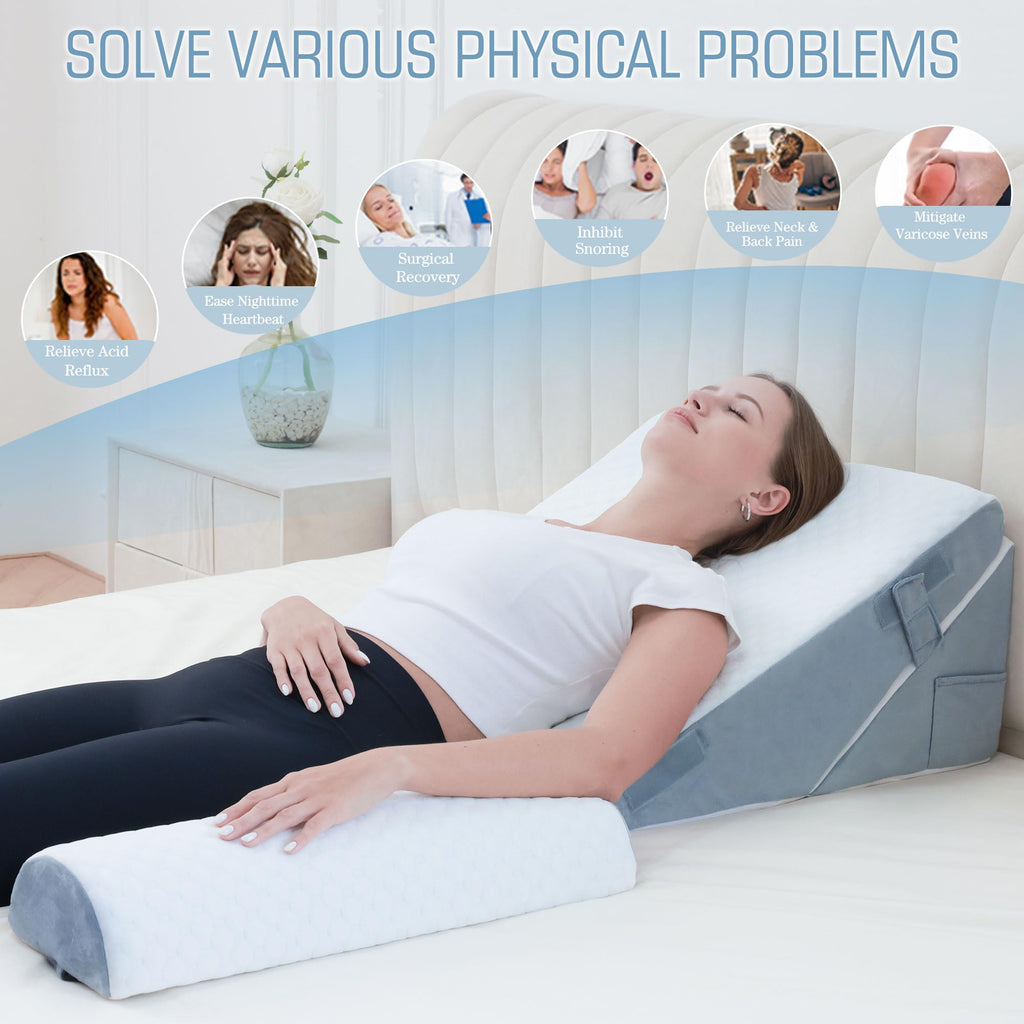 Ziiyllean 3Pcs Orthopedic Bed Wedge Pillow for Sleeping, Adjustable 9&12 Inch Memory Foam Wedge Pillow Post Surgery or Back, Neck and Knee Support, Triangle Pillow for Acid Reflux Gerd Snoring