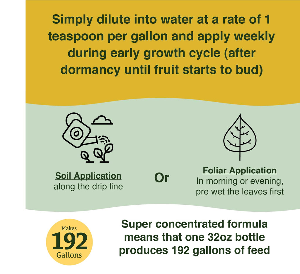 Farmer's Secret Fruit Tree Booster Fertilizer (32oz) - Super Concentrated and Phosphorus Rich - Formulated for All Fruit Trees Including Peach, Banana, and Apple