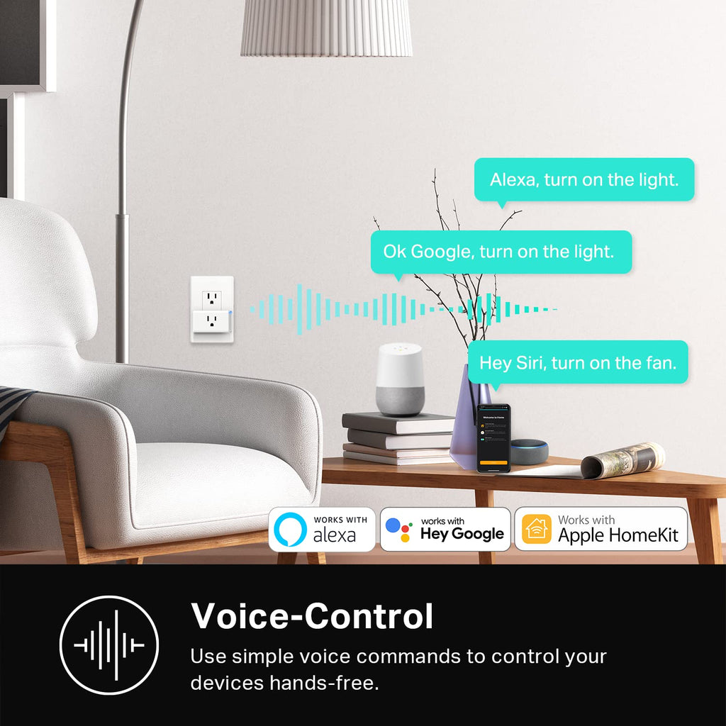 Kasa Smart Plug Mini 15A, Apple HomeKit Supported, Smart Outlet Works with Siri, Alexa & Google Home, UL Certified, App Control, Scheduling, Timer, 2.4G WiFi Only, 4 Count (Pack of 1) (EP25P4), White