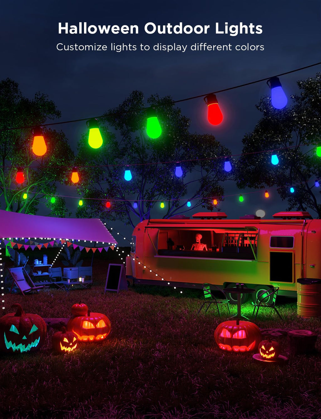 Govee Smart Outdoor String Lights H7020, RGBIC Warm White 48ft LED Bulbs for Halloween Decorations, Christmas, WiFi Patio Lights Work with Alexa, Google Assistant, APP Control, IP65 Waterproof