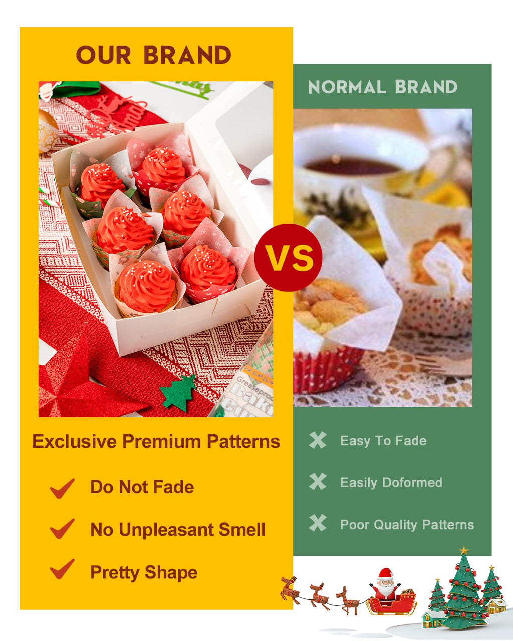 Katbite Christmas Tulip Cupcake Liners 200PCS, Muffin Baking Cupcake Liners Holders, Baking Cups, Cupcake Wrappe