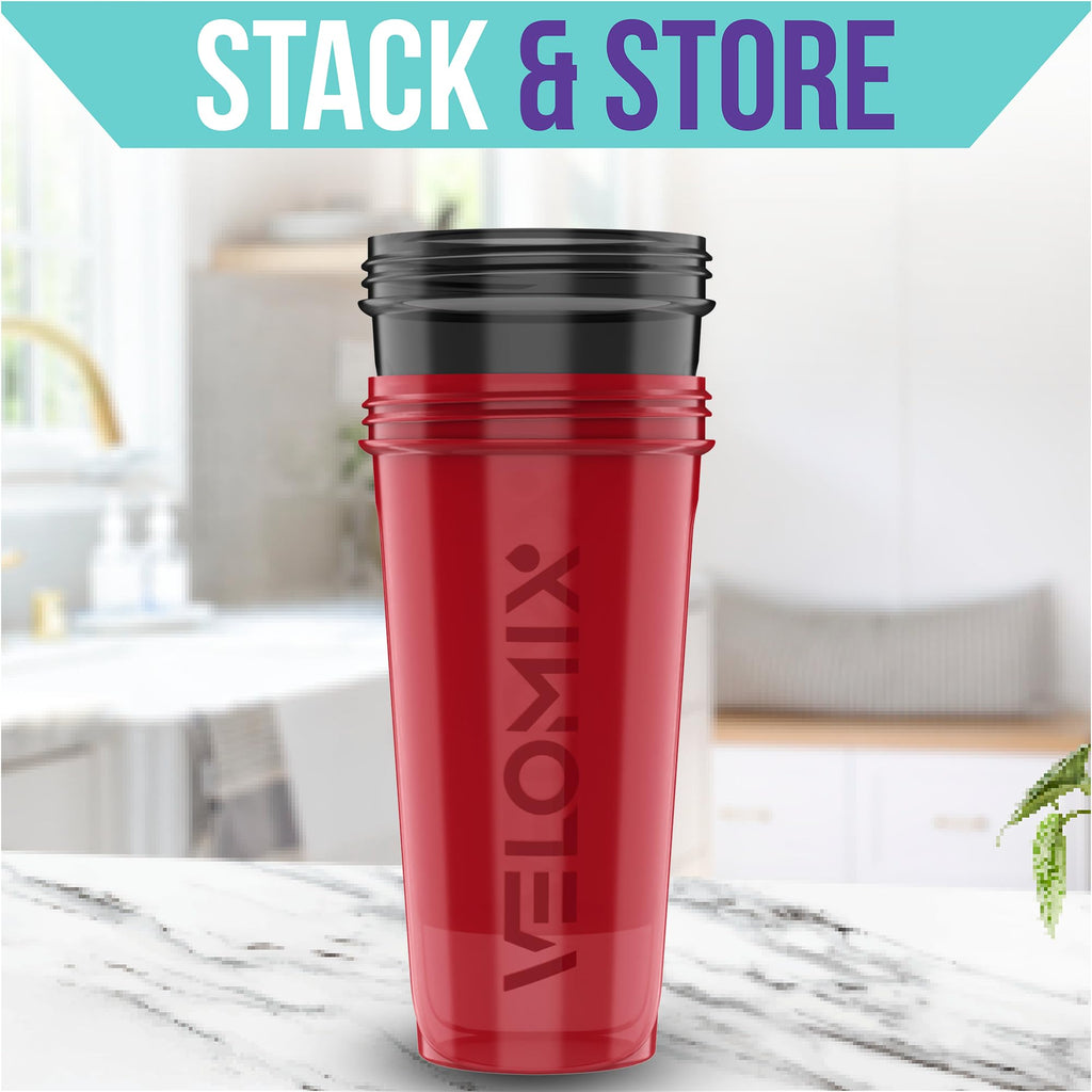 VELOMIX -2 Pack- 28 oz Protein Shaker Bottles for Protein Mixes - 2x Wire Whisk | Leak Proof Shaker Cups for Protein Shakes | Protein Shaker Bottle Pack | Shakers for Protein Shakes - Black&Red