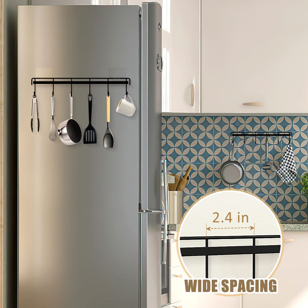 HOMEBROS Kitchen Utensil Hanger, Adhesive Utensil Holder Wall Mount Kitchen Rack Rail with 12 Hooks, Space Saving and No Drilling, Black, 2 Pcs