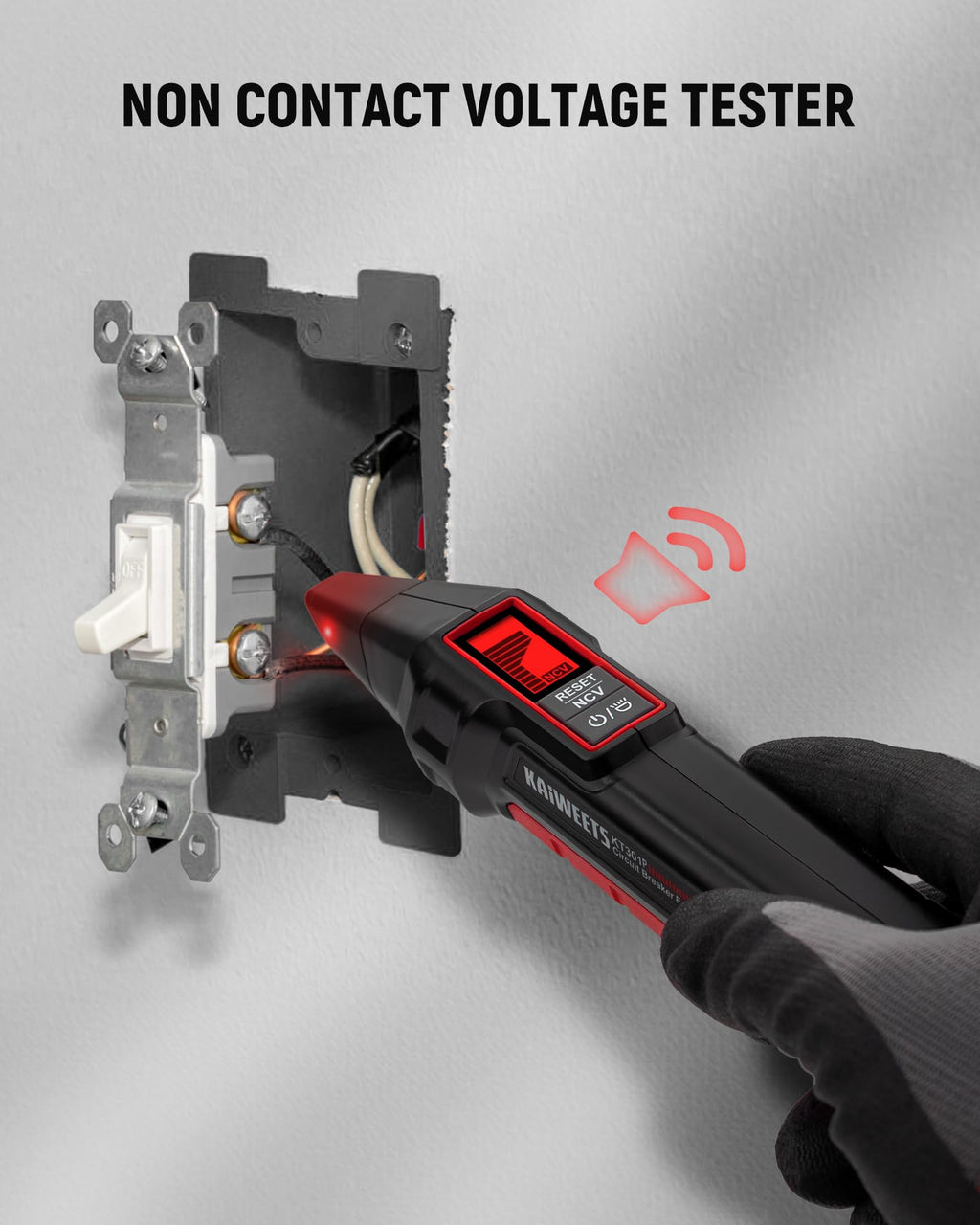 KAIWEETS Circuit Breaker Finder with LCD Display, GFCI Outlet Tester, Electrical Circuit Tracer Tool with NCV Test & Flashlight, Includes Carrying Case and Adapters- KT301P