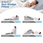 COOLBEBE Bed Wedge Pillow for Sleeping, 12" Elevated Wedge Pillow for Sleep Apnea with Washable Cover, 12Inch Foam Wedge Triangle Pad for Acid Reflux, Gerd, Snoring and After Surgery(Grey)