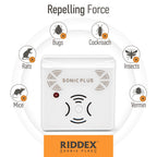 Riddex Sonic Plus Ultrasonic Pest Repeller, Plugs in with extra Outlets Indoor Use - Insect Repellent - Bug Repellents for Home Defense - Protect Against Rodents & Insects, Chemical Free(6 Pack White)